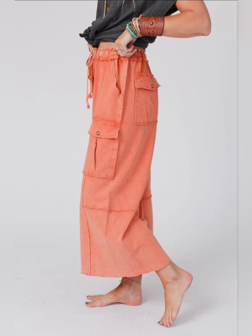 NEW!!! Easel Relaxed Wide-Leg Cargo Pants in Coral, NWT, Sz 2X